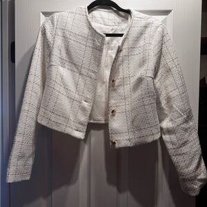 Elegant White Tweed Women's Jacket